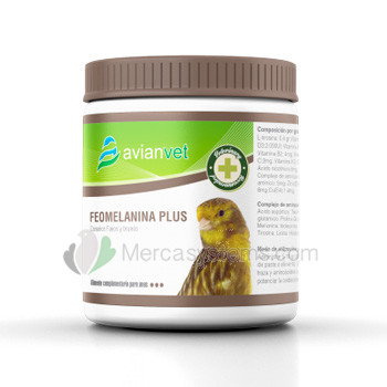 Avianvet Feomelanina Plus 125gr, (potencia así  la oxidación oscureciendo la feomelanina y melanina mutada marrón)