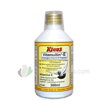 Klaus Vitamultin-E 300 ml, wasserlösliches Vitamin E-Präparat, (verbessert die Fruchtbarkeit). Tauben und Vögel
